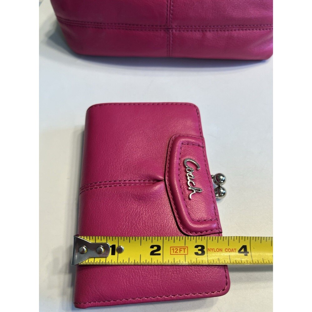 2pc Coach Pink Leather Shoulder Crossbody Handbag Purse w Matching Wallet - Picture 4 of 16